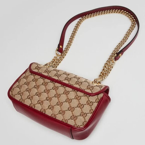 Gucci Beige/Red GG Quilted Canvas Marmont Mini Shoulder Bag - Picture 3 of 10